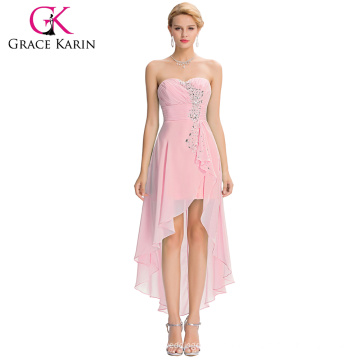 Grace Karin 2016 Neues Design trägerloses hohes niedriges preiswertes Sequins-Chiffon- rosafarbenes Abschlussball-Kleid GK000042-2